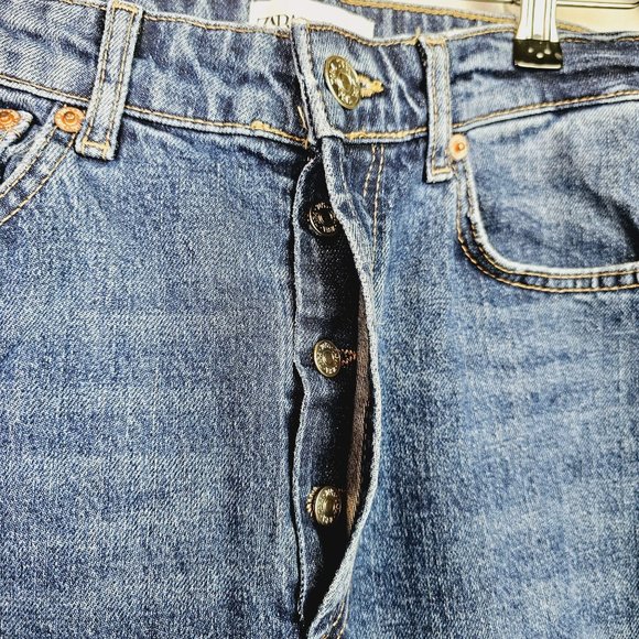 Zara Girlfriend Style Wide Leg Button Fly Distressed Holey Jeans, 6 - Picture 5 of 8